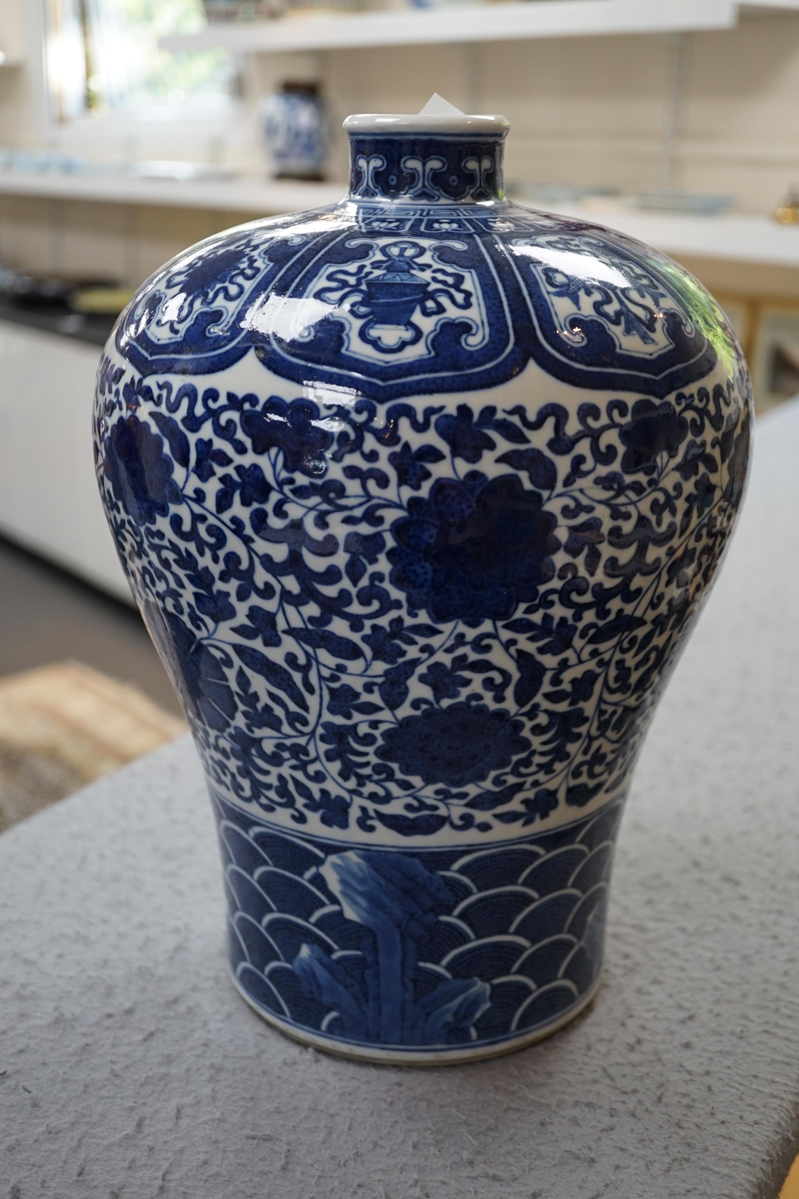 A Chinese blue and white meiping, Qianlong mark, early 20th century